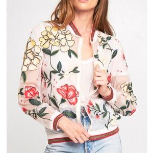 Belleza Embroidered Mesh Zip Jacket-cream Hand Beaded MSRP $259